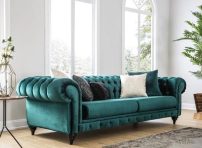 Kлассический трехместный диван Chesterfield, роскошный зеленый диван 3-х местный.